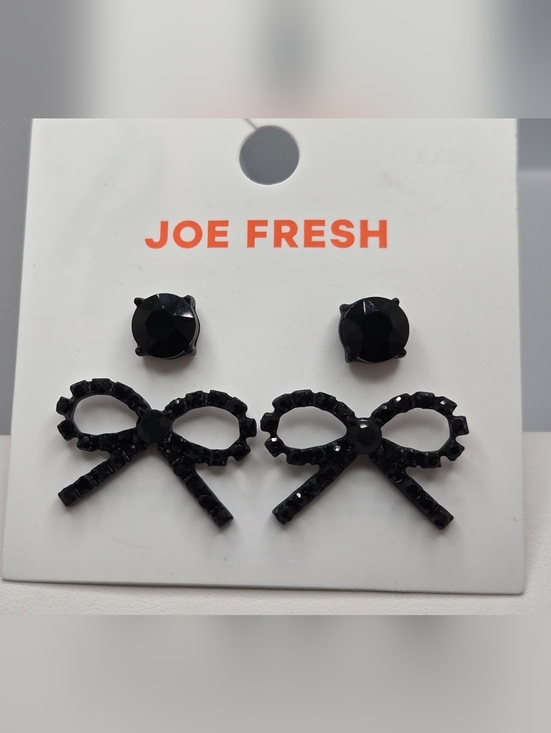Joe Fresh Jewelry - ✨2/$10✨ Round Bow Rhinestone Sparkle & Black Stud Earrings Set New Joe Fresh